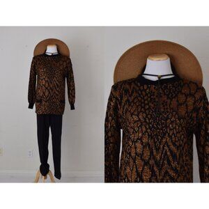 Vintage 80s Animal Print Acrylic/Lurex Pullover Metallic Sweater | size‎ M